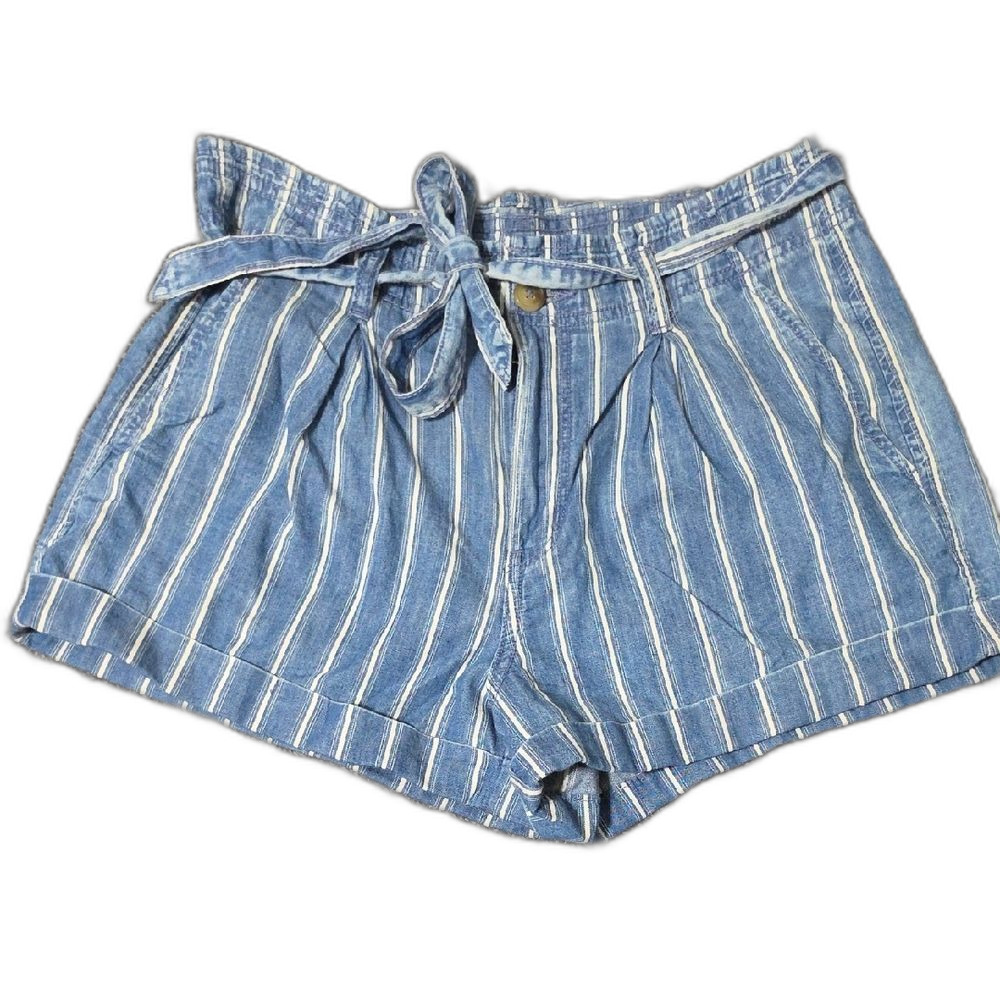 American Eagle Outfitters Blue and White Striped Paperbag Waist Shorts